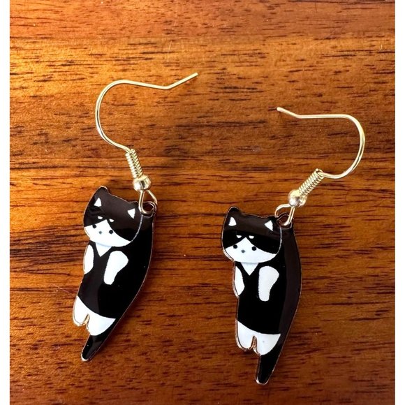 Cat Earrings New Black White Kitty Lover Dangle Hooks Christmas Birthday… - Picture 3 of 12